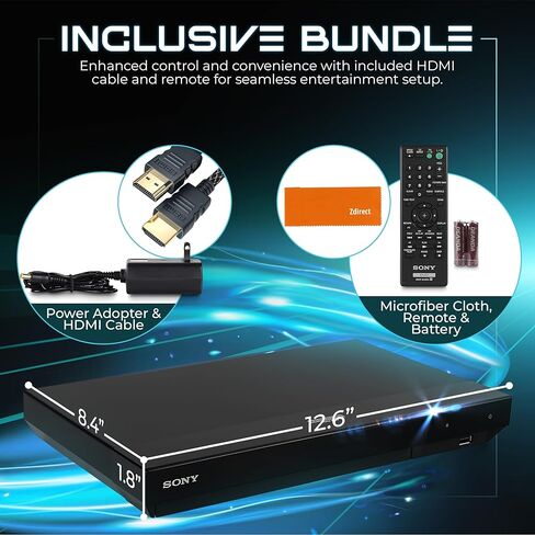 مشغل بلو راي 4K من سوني فائق الدقة UBP-X700M - مشغل أقراص CD/DVD مع جهاز تحكم عن بعد، Dolby Vision، HDR10 - Wi-Fi لبث Netflix، YouTube والمزيد. الحزمة - بلوراي، كابل HDMI، جهاز التحكم عن بعد، قماش عدسة Zdirect in Kuwait