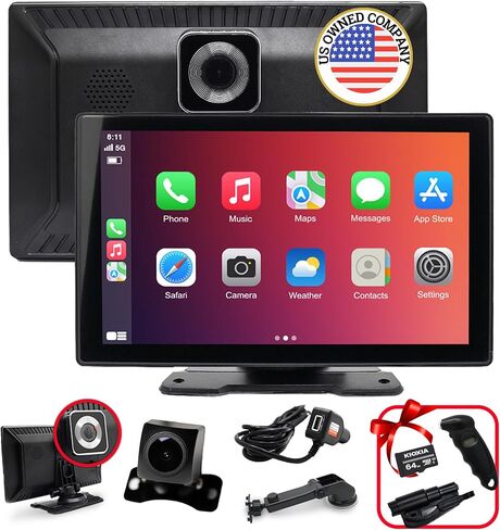 [جديد 2024] جهاز Apple Carplay وAndroid Auto اللاسلكي المحمول | كاميرا داش 4K، شاشة لمس 9 بوصة | ملحقات السيارة ستيريو | كاميرا احتياطية 1080 بكسل | بلوتوث مزدوج، وصلة مرآة لمحول الصوت للسيارة / AUX/FM/GPS in Kuwait