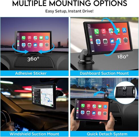 [جديد 2024] جهاز Apple Carplay وAndroid Auto اللاسلكي المحمول | كاميرا داش 4K، شاشة لمس 9 بوصة | ملحقات السيارة ستيريو | كاميرا احتياطية 1080 بكسل | بلوتوث مزدوج، وصلة مرآة لمحول الصوت للسيارة / AUX/FM/GPS in Kuwait