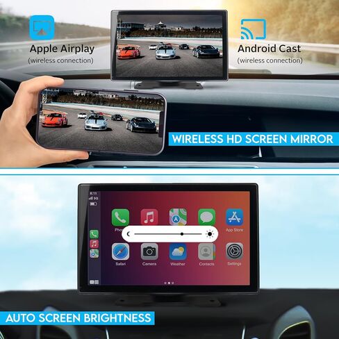 [جديد 2024] جهاز Apple Carplay وAndroid Auto اللاسلكي المحمول | كاميرا داش 4K، شاشة لمس 9 بوصة | ملحقات السيارة ستيريو | كاميرا احتياطية 1080 بكسل | بلوتوث مزدوج، وصلة مرآة لمحول الصوت للسيارة / AUX/FM/GPS in Kuwait
