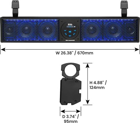 BOSS Audio Systems BRT26RGB ATV UTV Sound Bar System - 26 Inches Wide, IPX5 Rated Weatherproof, Bluetooth Audio, Amplified, 4 inch Speakers, 1 Inch Tweeters, USB Port, RGB Multicolor Illumination in Kuwait