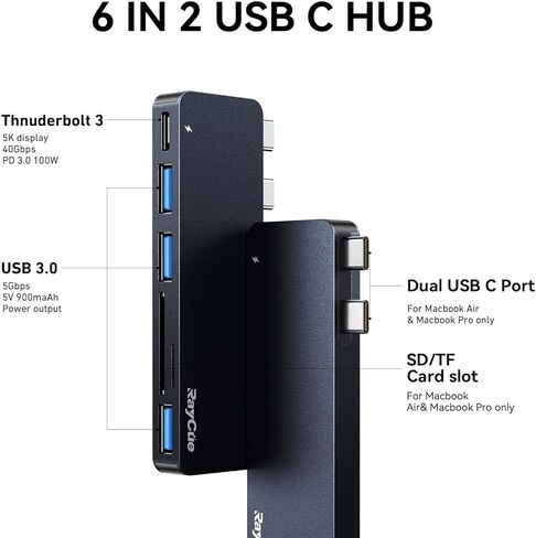 موزع RayCue USB C، موزع 7 في 1 USB C إلى HDMI، 2 USB 3.1 GEN1 و5 جيجابت في الثانية منفذ بيانات من النوع C، منفذ HDMI 4K، شحن PD 100W، قارئ بطاقة SD، لهاتف iPhone 15/Mac/Dell/Acer/HP/ ASUS/Steam Deck/Rog Ally in Kuwait