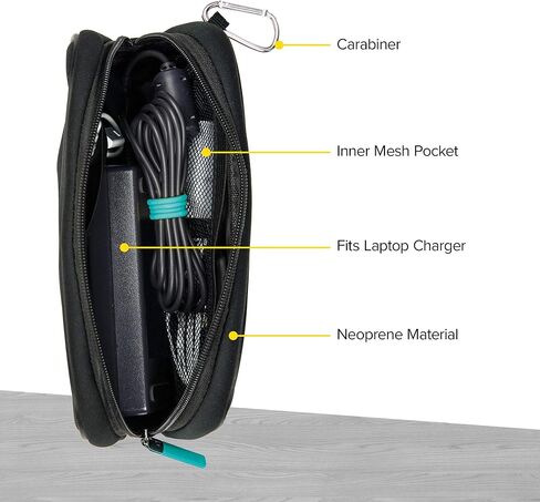 حقيبة Caravan Neoprene من Wrap-It Storage - حقيبة شاحن الكمبيوتر المحمول، وحقيبة ملحقات الإلكترونيات والكمبيوتر المحمول، وسلك طاقة الكمبيوتر وحقيبة الملحقات، وحقيبة السفر أو حقيبة القلم الرصاص، أسود in Kuwait