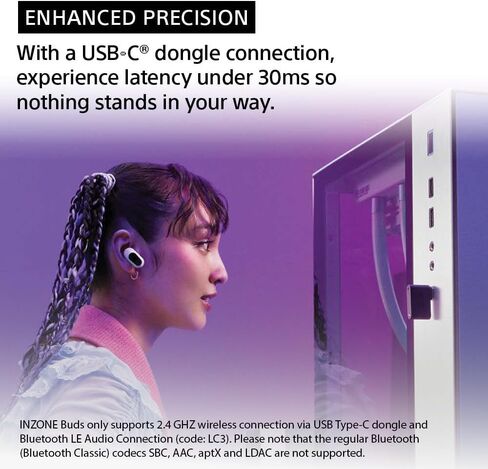 سماعات أذن Sony INZONE Buds Truly Wireless Noise Canceling Gaming، بطارية 12 ساعة، للكمبيوتر الشخصي، PS5، صوت مكاني 360 درجة، زمن استجابة منخفض 30 مللي ثانية، دونجل USB-C وصوت LE (LC3)، WF-G700N أبيض in Saudi Arabia