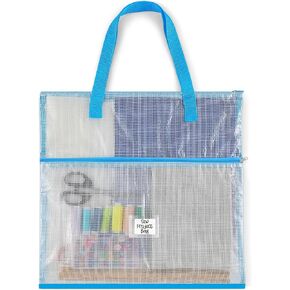 Cosblank 16.1x16.1inches Sew Project Bag Jumbo Sew Quilting Bag for Quilters and Crafter Portable and Organized Craft Storage Mesh Vinyl Zipper Storage Bag for Art Craft and Wearable Craft