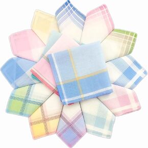 10 Pcs Multicolor Stripe Handkerchiefs Women Classic Pattern Vintage Pocket Hanky 100% Cotton Plaid Handerchief
