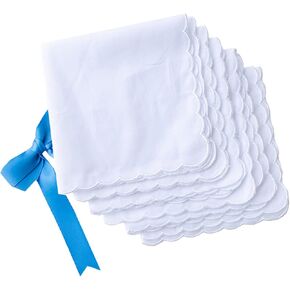 LACS Bulk Solid White Cotton Handkerchiefs Emboridery Scalloped Hankies for Wedding Party DIY Draw Gift