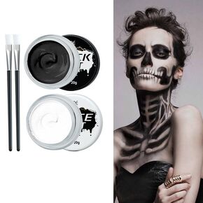 Black Face Body Paint Skeleton White Makeup Kit Oil Halloween Professional Painting Palette for Adults Non-Fading Joker Zombie Vampire Skull Skeleton Halloween Costume Fancy Cosplay Party Stage Makeup