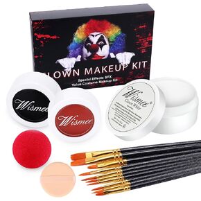 Clown White Black Red Face Body Paint，Clown Makeup Kit，Joker Zombie Vampire Skeleton Halloween Makeup Kit for Adults Oil Based Face Painting Kit with Brushes & 1 Clown Nose