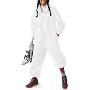 Yousify Womens Fleece Jumpsuits Onesie Winter Warm Overalls Casual Loose Ladies Ski Suit Outfits with Pockets S-XL