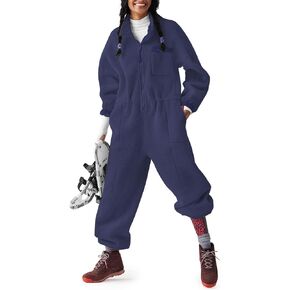 Yousify Womens Fleece Jumpsuits Onesie Winter Warm Overalls Casual Loose Ladies Ski Suit Outfits with Pockets S-XL