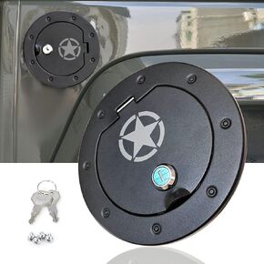 BESTAOO Aluminium Fuel Filler Door Cover for 2007-2017 Jeep Wrangler JK & Unlimited Sport Rubicon Sahara, Locking Gas Tank Cap Cover for 5th Wheel Toy Hauler Fuel Station - Star
