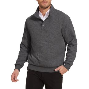 Men's Sweatshirt Quilted Mens Sweater Quarter Button Pullover Sweater Knit Long Sleeve Stand Collar Warm Lightweight