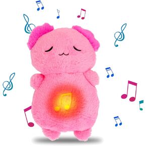 Axolotl Breathing Stuffed Animal Sleeping Plush Relief Axolotl Relief Breathing with Realistic Breathing Rising and Falling and Soothing Music Lights Axolotl Plush Gifts