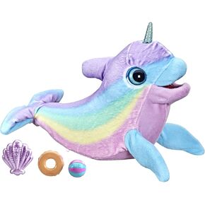 FurReal Wavy The Narwhal Interactive Animatronic Plush Toy, Electronic Pet, 80+ Sounds and Reactions, Rainbow Plush, Ages 4 and Up