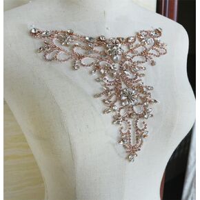 Sparkle Rhinestone Applique Crystal V-Neck Motif Lace Pair Embellished Bling Addition for Shoulder Bodice Party Wedding Dress Accessories (Silver)