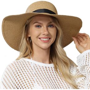 Straw Hat - 100% Straw, Wide Brim, UV UPF 50+ Protection Sun Hats for Women - Lightweight Sun Hat for Beach & Summer