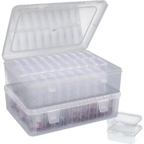 Nsmykhg Bead Organizer Box, 60Pcs Clear Plastic Bead Storage Containers, 2 Large Craft Storage Boxes with Hinged Lid, Mini Storage Box for Jewelry Making, Crafts, Screws, Small Parts, DIY Projects