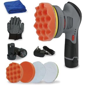 Buffer Polisher, 2*12V 2.0Ah Batteries Cordless Polisher, 6-Inch Dual Action Random Orbital Car Polisher, Mini polisher with 6 Variable Speed for Car Detailing Polishing Waxing