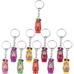 Toyvian 36pcs مفتاح سلسلة دمية روسية سلاسل المفاتيح دمى الفتيات الروسية التراص اللعب مصغرة دمية بابوشكا الهاتف المحمول سحر قلادة لطيف لعبة سلسلة المفاتيح للأطفال خشبية حلقة رئيسية سكا سيارة الطفل