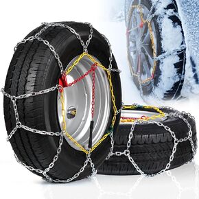 2 PCS Snow Chains for Car, SUV, Pickup and Truck, Universal Adjustable Emergency Portable Snow Tire Chains, Compatible with Tire Width 205 215 225 235 245 255 265 275 285 MM (KN130)