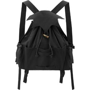 FURPHI Medieval Drawstring Backpack Vintage Renaissance Canvas Bag Ren Faire LARP Cosplay Accessories(Black)
