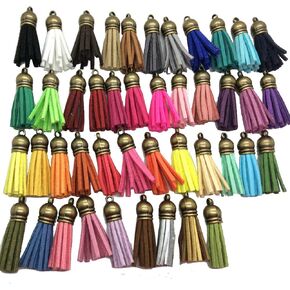 Pamir Tong 100pcs 38mm(1.5'') Multi-Colors Suede Leather Keychain Tassel Jewelry Making Pendants with Plastic Caps for Cell Phone/Earring/Bag/Key Chain Accessory/DIY Charms