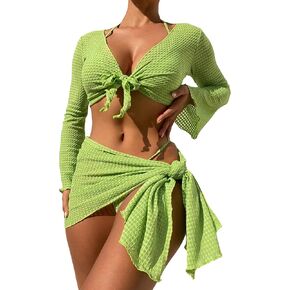 SOLY HUX Bathing Suit for Women 4 Piece Halter Triangle Bikini Sets Swimsuit with Cover Up