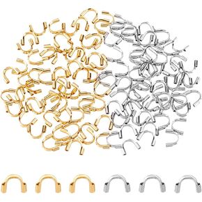 UNICRAFTALE 120Pcs 2 Colors Stainless Steel U Shape Guards Cable Protectors Wire Guard Thread Protector Loop Guardian Hole 0.8mm for Necklaces Bracelets Jewelry Craft Making