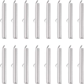 Pandahall 20Pcs Brass Slide On End Clasp 5.5-6mm Tube Slider End Caps Crimp End Silver for Multi-Strands Jewelry Making, 35mm