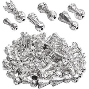 Tibetan Beads Caps, 60pcs Antique Silver Cone Bead Caps Alloy Bead Caps Flower Bead Caps Mixed Styles Tassel End Caps Jewelry Accessories for DIY Art Crafts Making