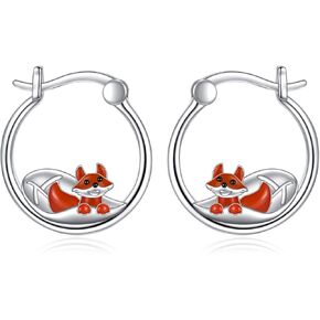 CRMAD Fox Earrings for Women Sterling Silver Hoop Earrings Fox Animal Jewelry Gift for Girls