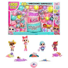 LOL Surprise Big Surprise Party with 4 Collectible Dolls, 40+ Surprises, 100 Value, 6 Unboxing Experiences, Fashions, Sand, Gel Crush, Shell Smash, Fluff, Party Confetti, Crunch Beads, Gift for Girls