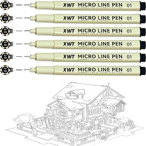 Micro Fineliner Pens 6 Size/Set, Ultra Fine Fineliner Pen, Brush Marker Pen, Water-based Black Pigment Ink, Drawing Journaling Doodle Supplies for Artists, Designers, Students