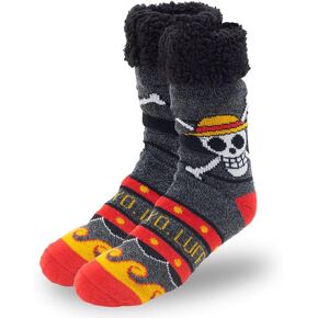 Ripple Junction One Piece Slipper Socks Women’s Fluffy Soft Thermal Sherpa Sole Grips Anime Jolly Roger Officially Licensed