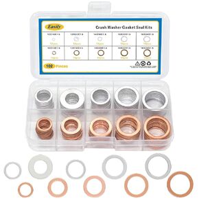 102 pcs Copper and Aluminum Crush Wahser Assortment, Oil Drain Plug Gasket Seal Assortment, 10mm 12mm 14mm 16mm 18mm
