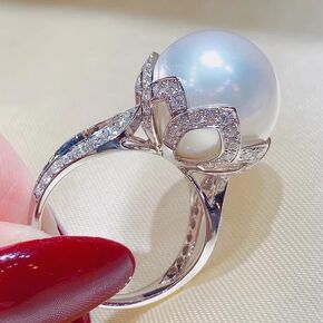 Vintage Pearl Ring Receptacle Pearl Promise Rings 925 Sterling Silver Shiny Round Pearl Ring Platter Pearl Temperament Ring Ring Female Jewelry for Women Size 6