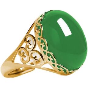 Chalcedony Open Ring Handmade Ring for Women Oval Gemstone Costume Silver Jewelry Green Simulated Chalcedony Yellow RedSimulated White Quartz Statement Ring 18K Gold Plated 925 Silver White
