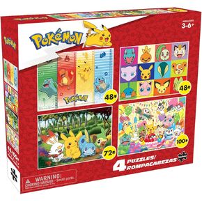 Buffalo Games - Pokemon - Kids Pokemon - 4-in-1 Jigsaw Puzzle Multipack for Children - Perfect for Family Time - (2) 48 Piece – (1) 72 Piece – (1) 100 Piece - Finished Size 15in x 11in
