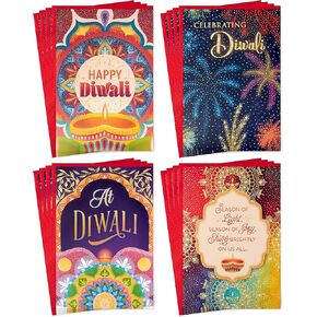Hallmark Golden Thread Diwali Card Assortment, Happy Diwali (16 Cards with Envelopes)