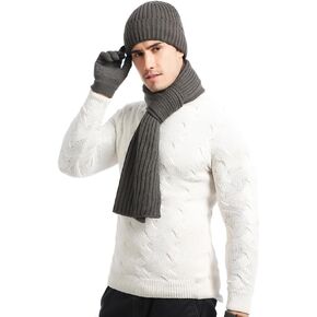 Winter Hats Scarf for Men with Touchscreen Gloves Set Warm Men's Beanie Hats Thermal Gloves and Long Scaves