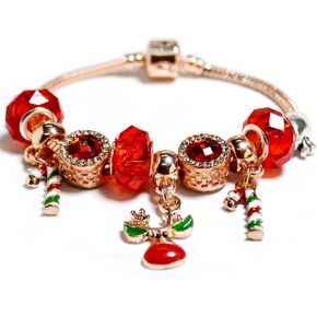 Bling Christmas Bracelet, Christmas Beaded Bracelet for Women, Red Rhinestone Crystal Beads Bracelets Santa Claus Dangle Green Charm Beads Bracelets Xmas Tree Snowflake Indeer Charms Bangle Gold Plated Snake Chain Friendship Bracelet Fashion Jewelry