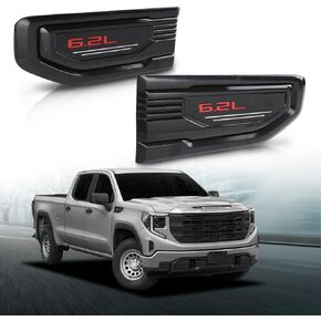 GRAND ORANGE Fender Trim Side Vent Emblem Accent Kit Compatible with GMC Sierra 1500 6.2L 2019-2024 Black Hood Body Decoration Cover Trim