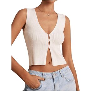 GORGLITTER Women's Knit Top V Neck Sleeveless Button Down Sweater Vest