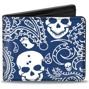 Buckle-Down Men's Wallet, Bifold, Bandana Skulls Royal White, Vegan Leather, Multi, 4.0" x 3.5"
