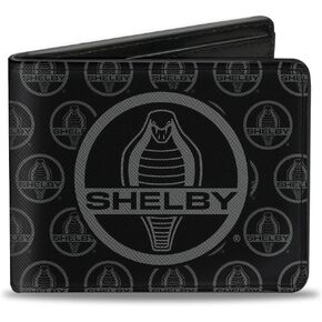 Buckle-Down Men's PU Bifold Wallet-Shelby Cobra Center/Monogram Black/Gray, Multicolor, 4.0" x 3.5"