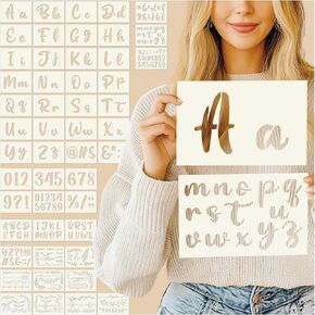 Calligraphy Stencil Letters Painting Kit -50 Reusable Cursive Stencils Alphabet Includes Uppercase and Lowercase Letters, Numbers, Patterns for Crafts (Art Calligraphy Stencils)
