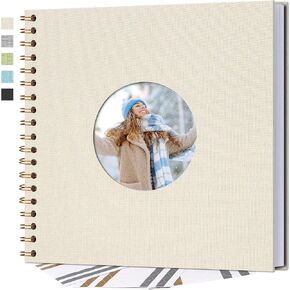 Vienrose Scrapbook with Circle Window 8 x 8 Inch DIY Linen Photo Ablum with 40 White Inner Pages Memory Book for Wedding,Birthday, Beige