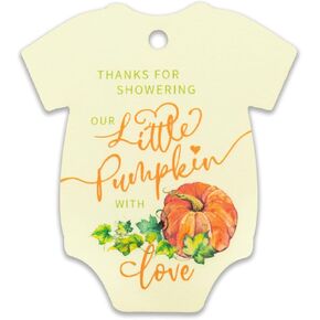 Summer-Ray 50pcs Thanks for Showering Our Little Pumpkin with Love Baby Shower Thank You Gift Tags (Kraft Brown)