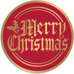 Christmas Seals and Labels - Merry Christmas Foil Gold & Red Seals 2" Round - 50 Labels Made in USA